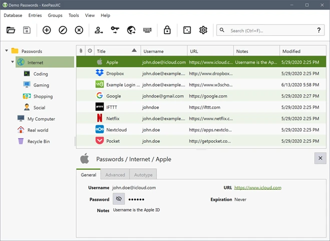 Interface do KeePassXC